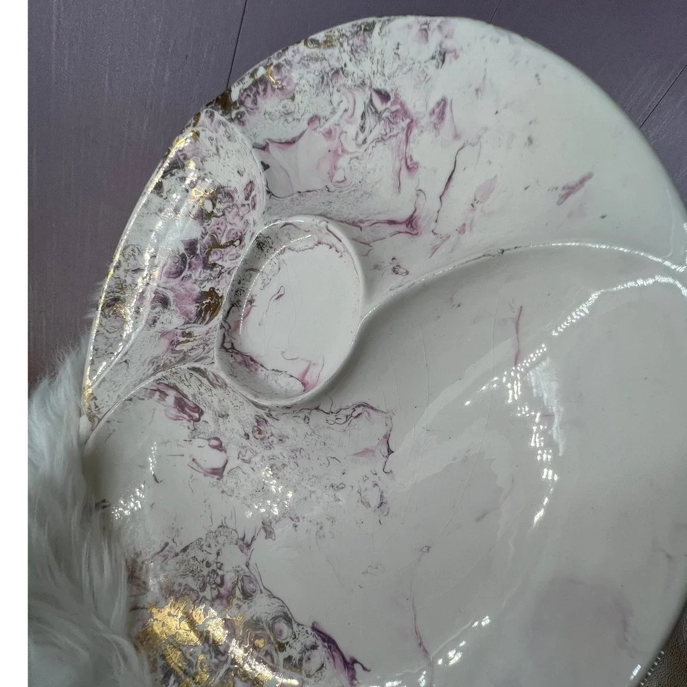 Vtg Sascha Brastoff California Pottery Surf Ballet Chip Dip Platter Purple‎ Gold